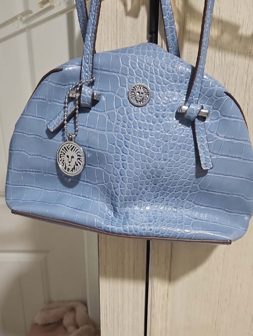 Anne Klein Light Blue Croc-Embossed Dome Satchel